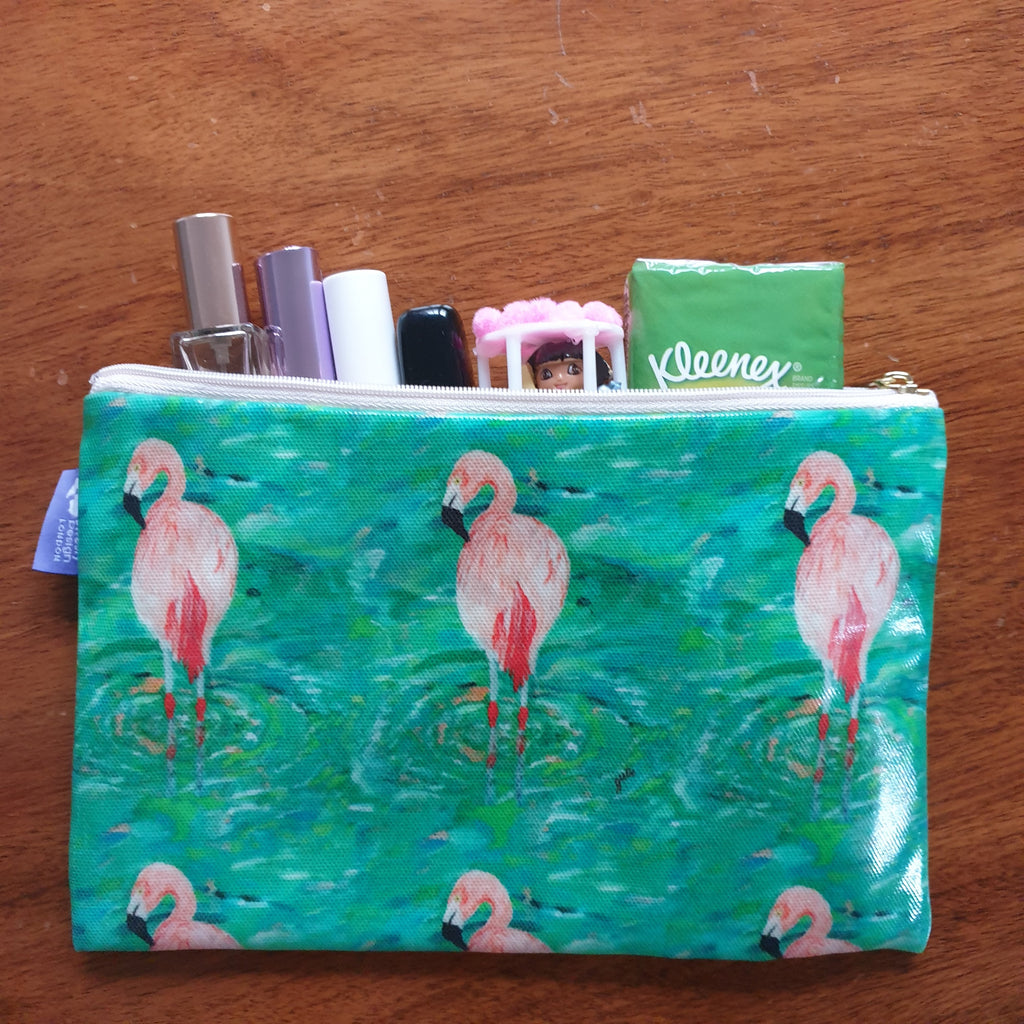 Flamingo Patterned Make Up Bag - Flamingo Zipped Pouch