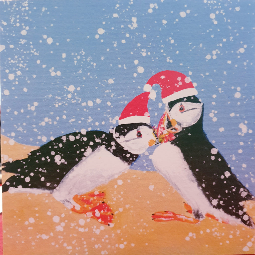 Snowy Puffins Christmas Card