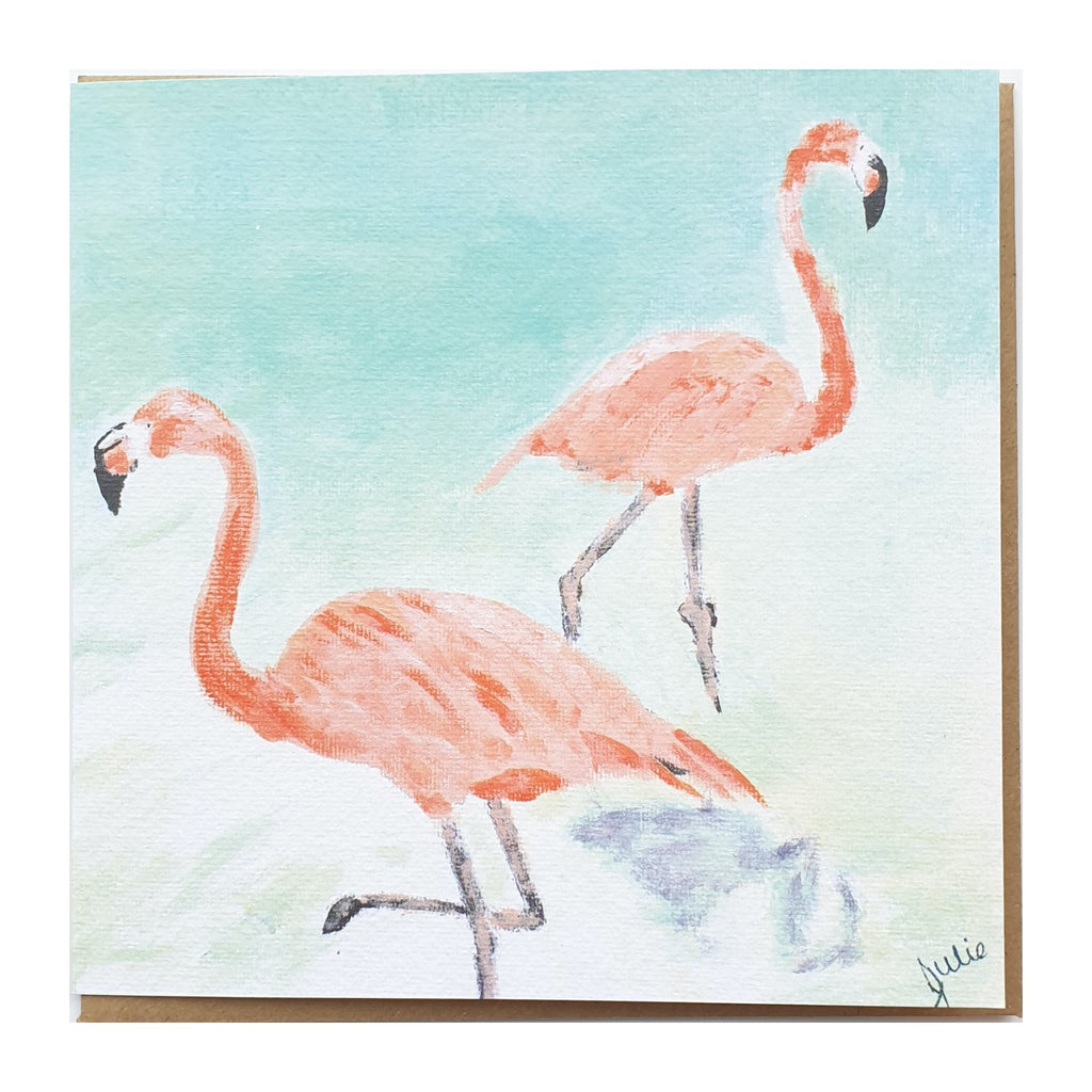 Two Flamingos Greetings Card