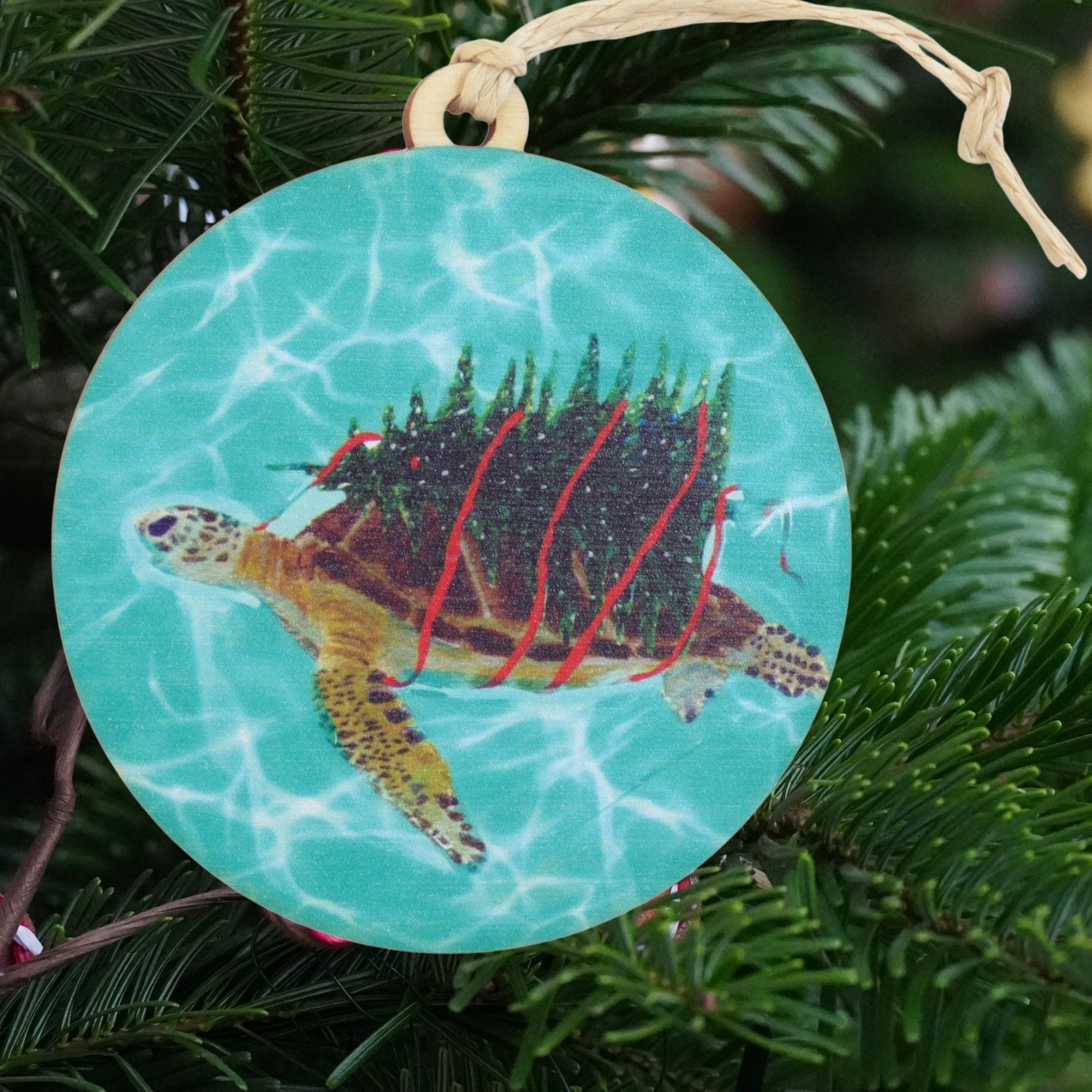 Christmas Tree Turtle Wooden Ornament