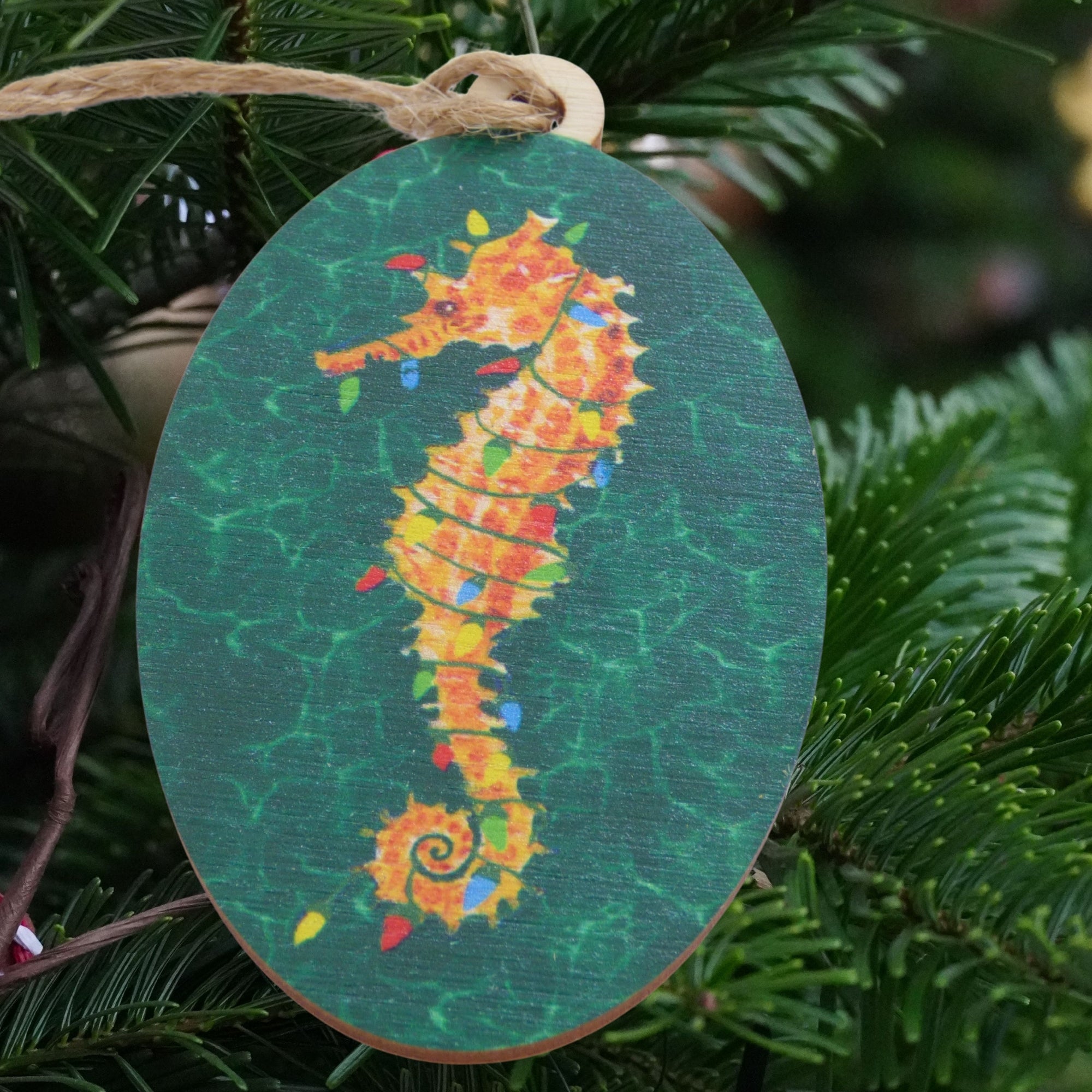 Festive Seahorse Wooden Ornament