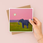 African Sunset Elephant Greetings Card
