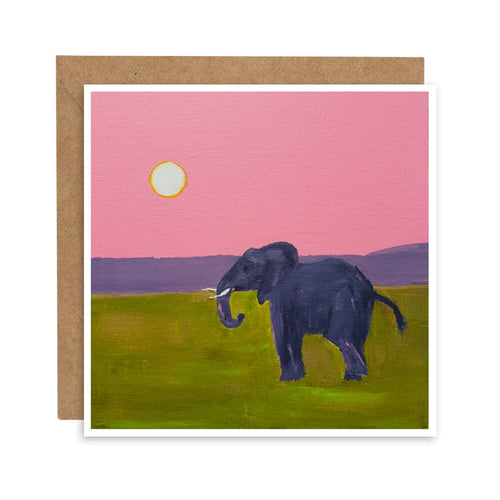 African Sunset Elephant Greetings Card