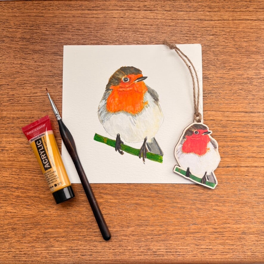 Christmas Robin Wooden Ornament