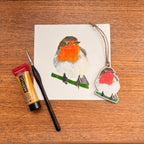 Christmas Robin Wooden Ornament