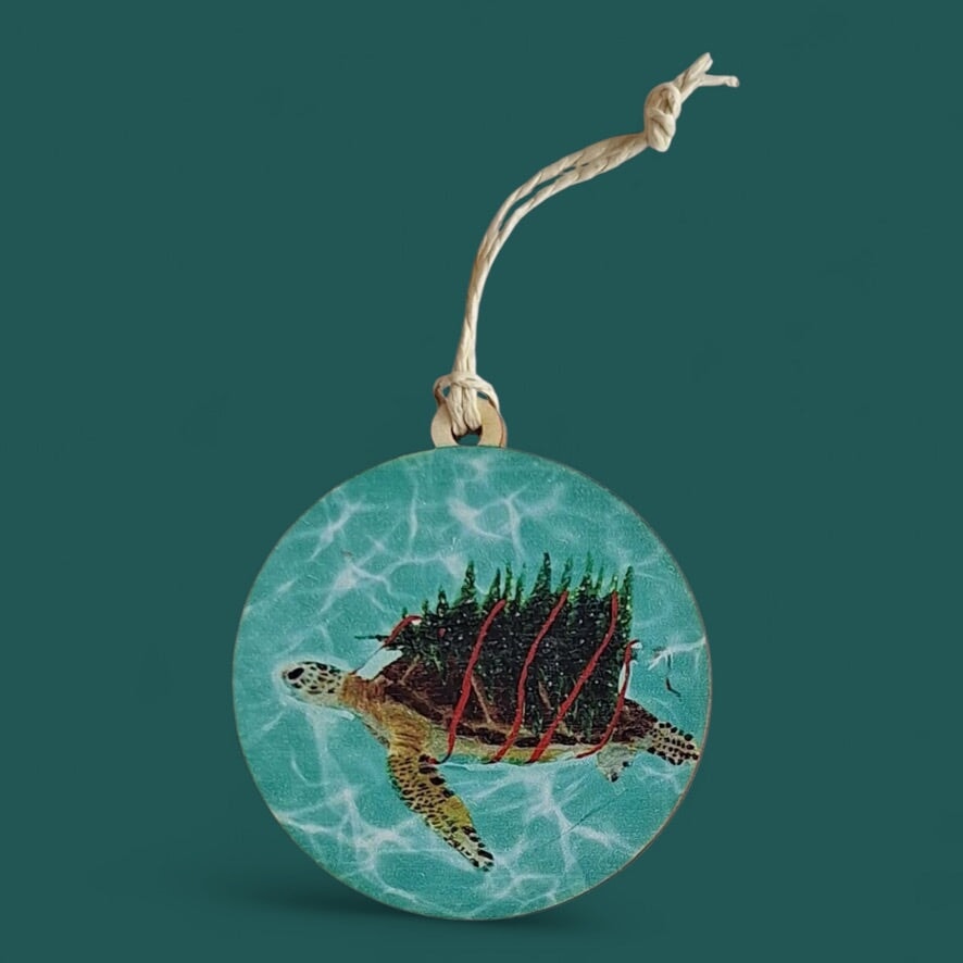 Christmas Tree Turtle Wooden Ornament