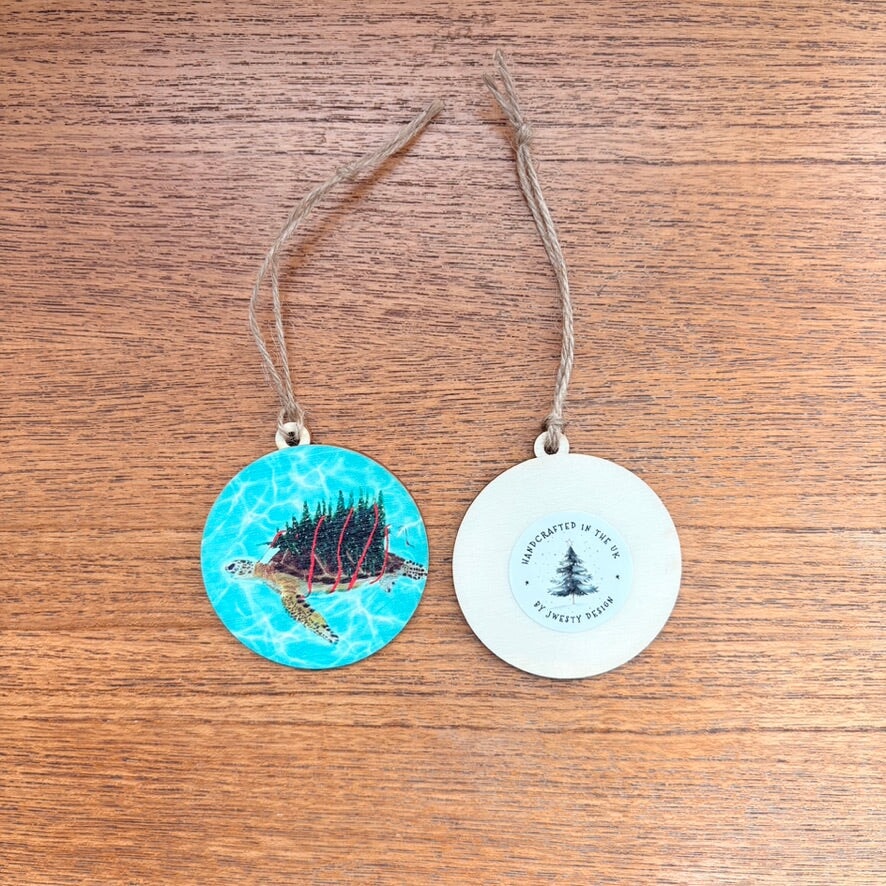 Christmas Tree Turtle Wooden Ornament