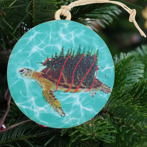 Christmas Tree Turtle Wooden Ornament