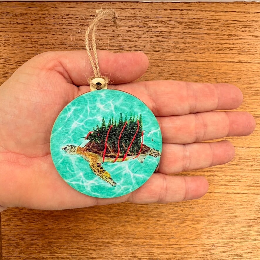 Christmas Tree Turtle Wooden Ornament