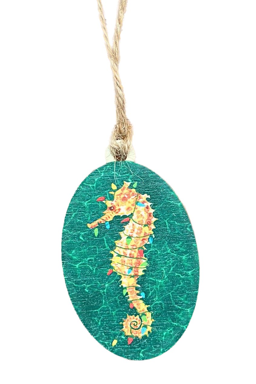 Festive Seahorse Wooden Ornament