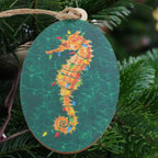 Festive Seahorse Wooden Ornament