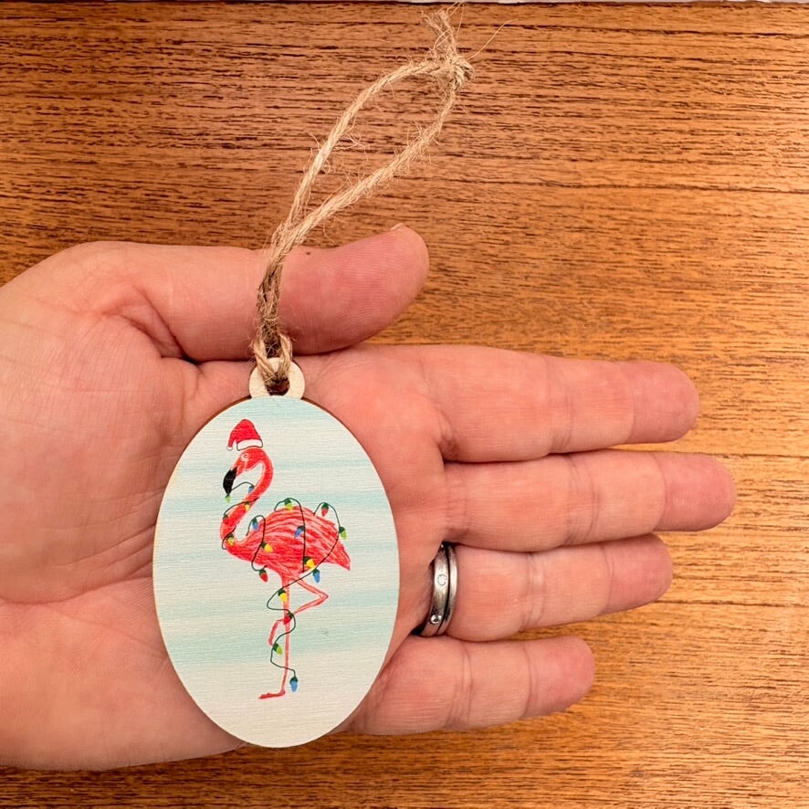 Flamingo Christmas Wooden Ornament