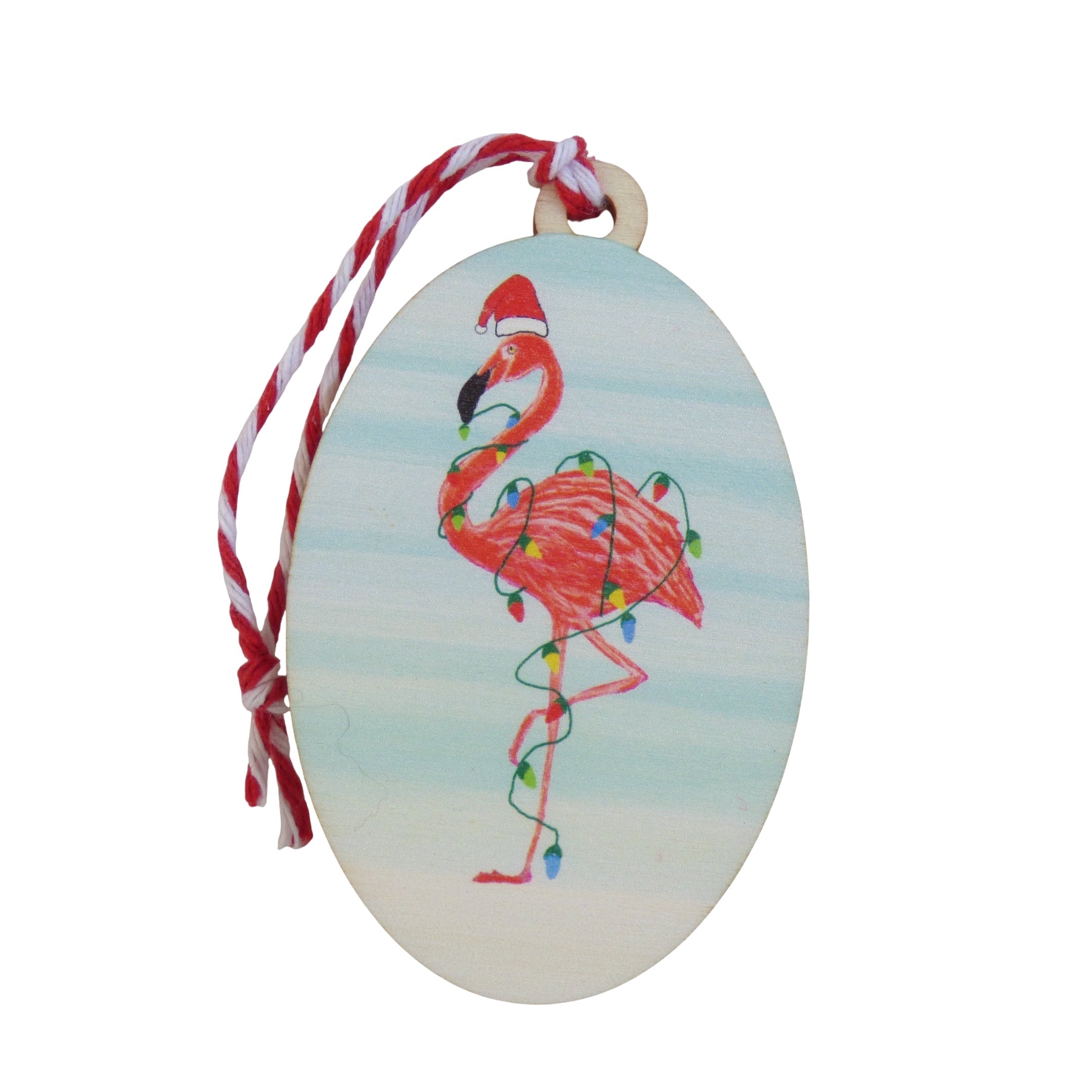 Flamingo Christmas Wooden Ornament