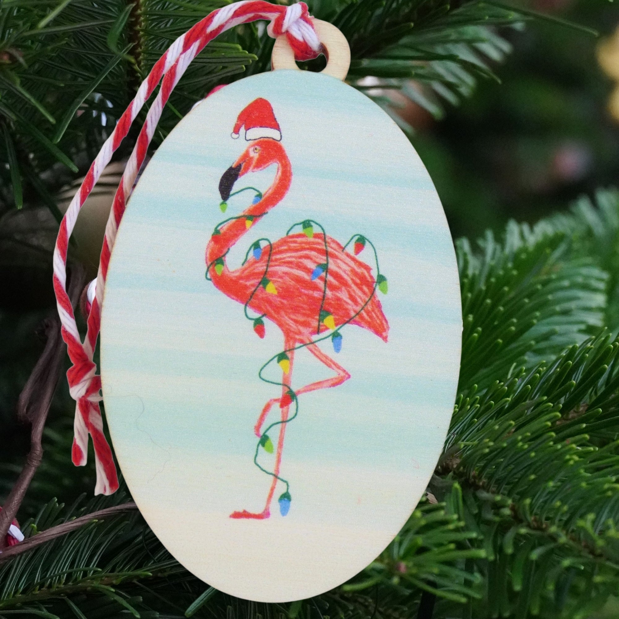 Flamingo Christmas Wooden Ornament