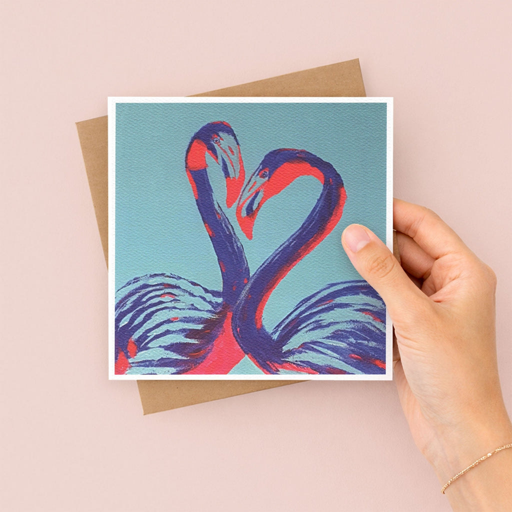 Flamingo Love Birds Greetings Card
