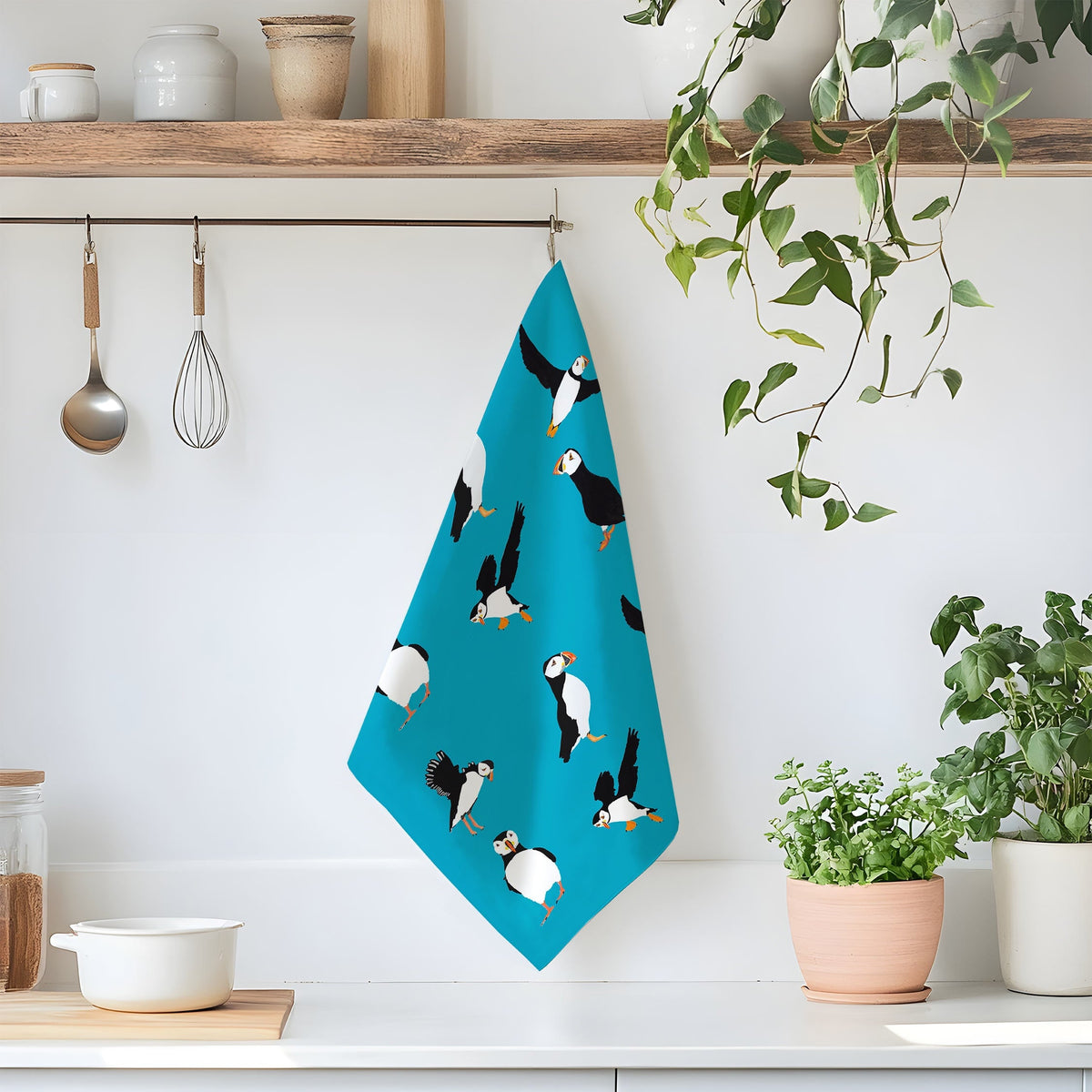 Large Puffin Tea Towel