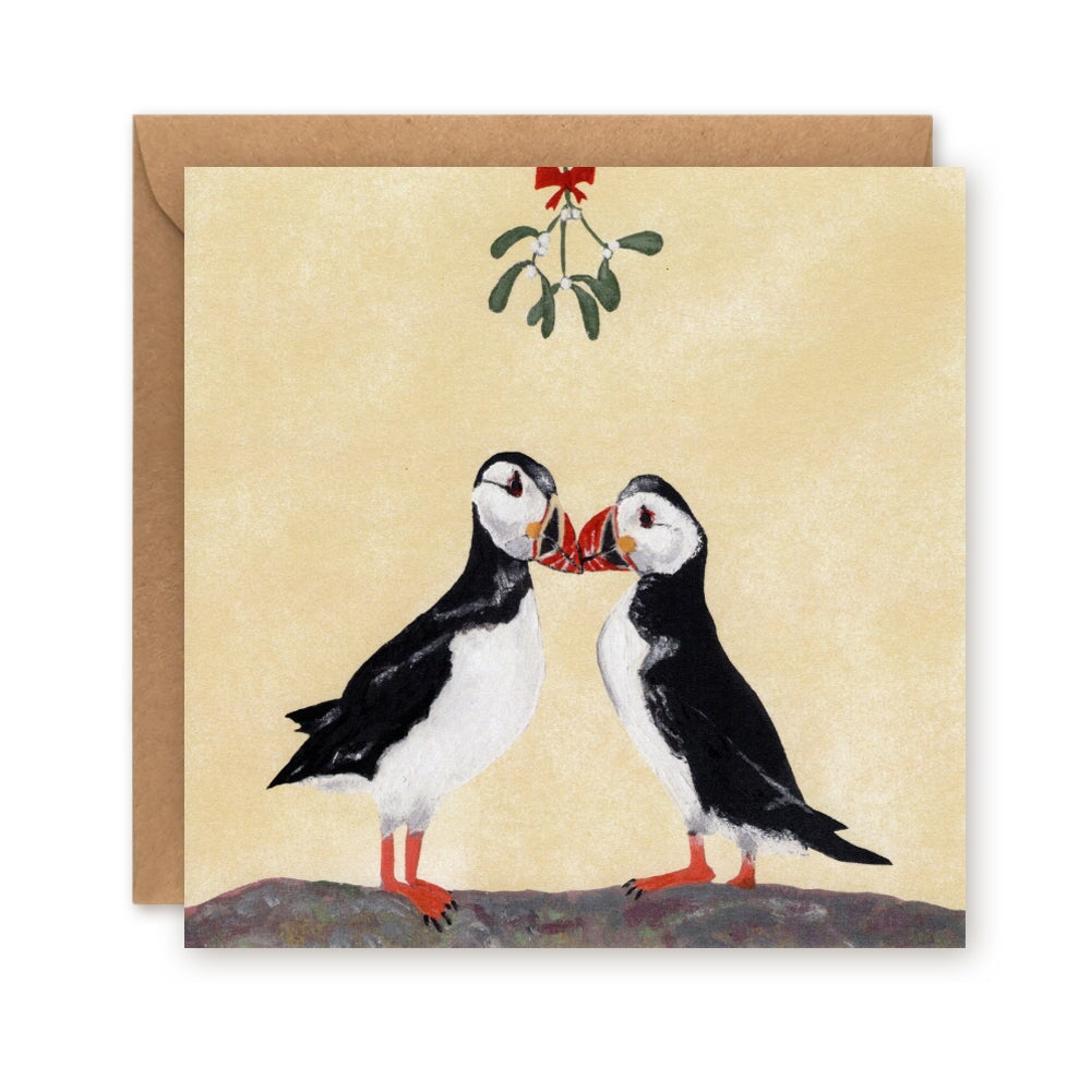 Mistletoe Puffins Greetings Card