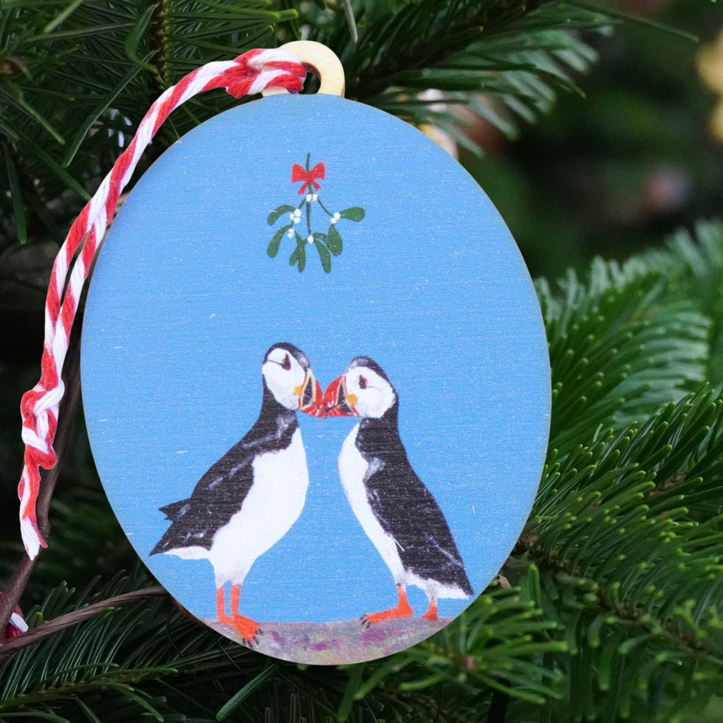 Puffin Mistletoe Wooden Ornament