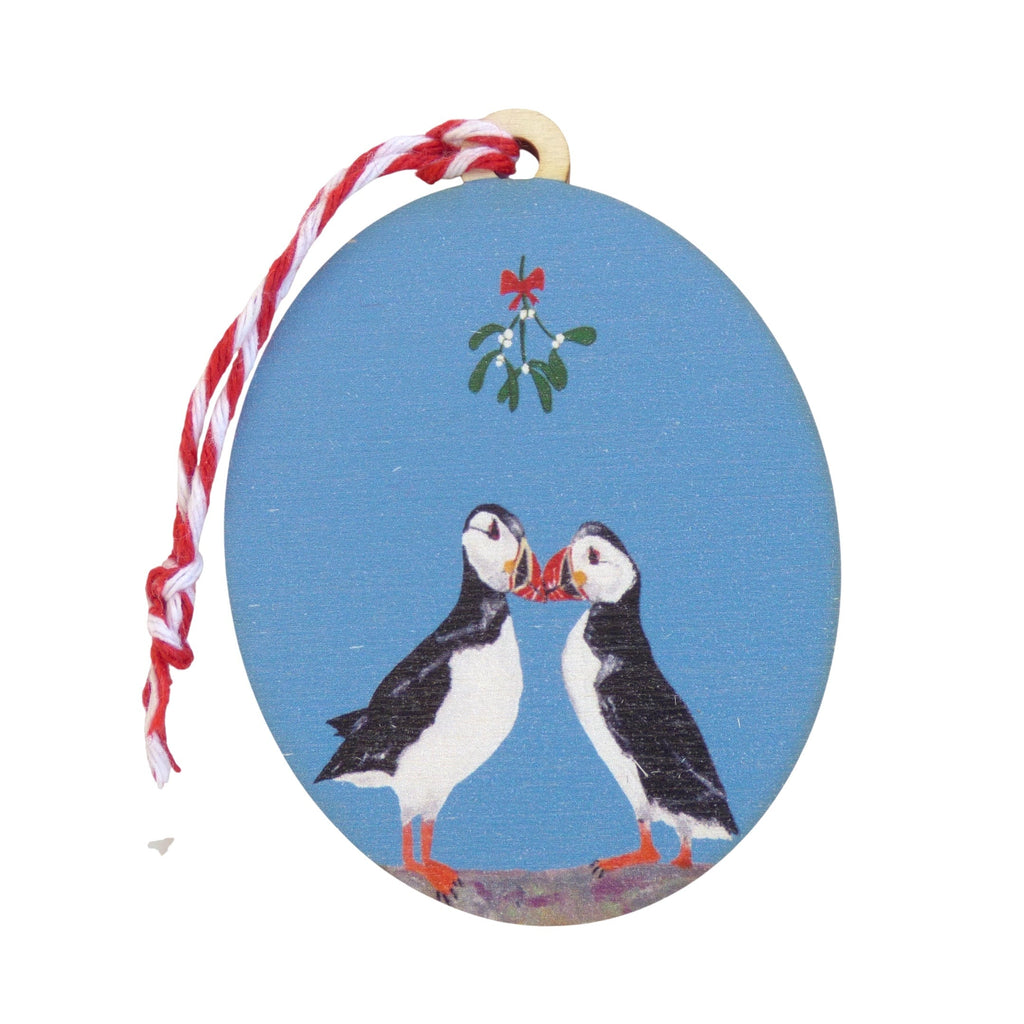 Puffin Mistletoe Wooden Ornament