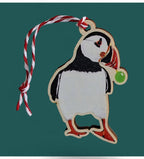 Puffin With Bauble Wooden Ornament