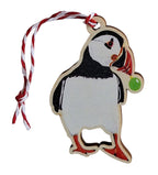 Puffin With Bauble Wooden Ornament