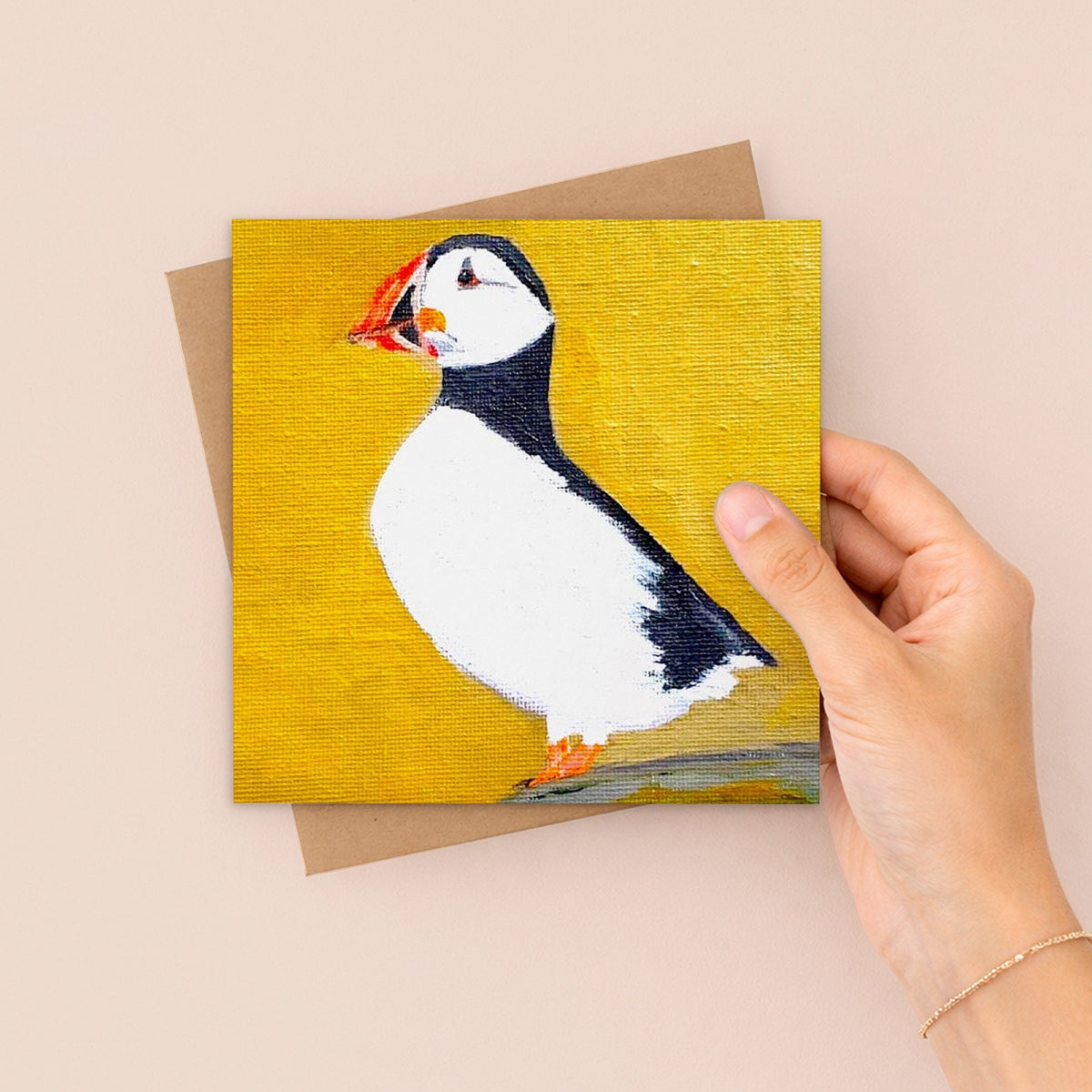 Puffin Yellow Greetings Card