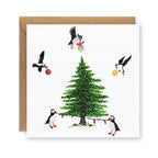 Puffins Decorate Christmas Card