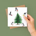 Puffins Decorate Christmas Card