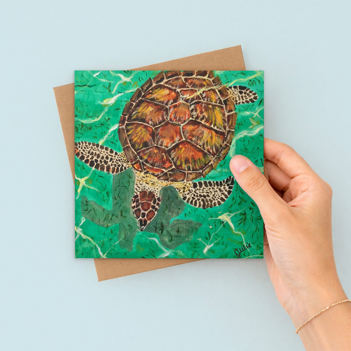 Sea Turtle swimming Greetings Card