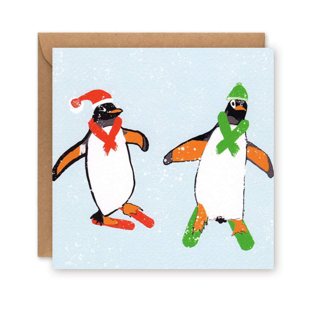 Skiing Penguins Christmas Card