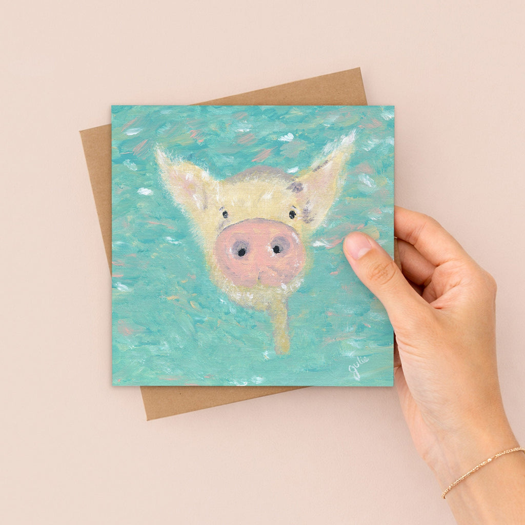 Swimming Pig Greetings Card