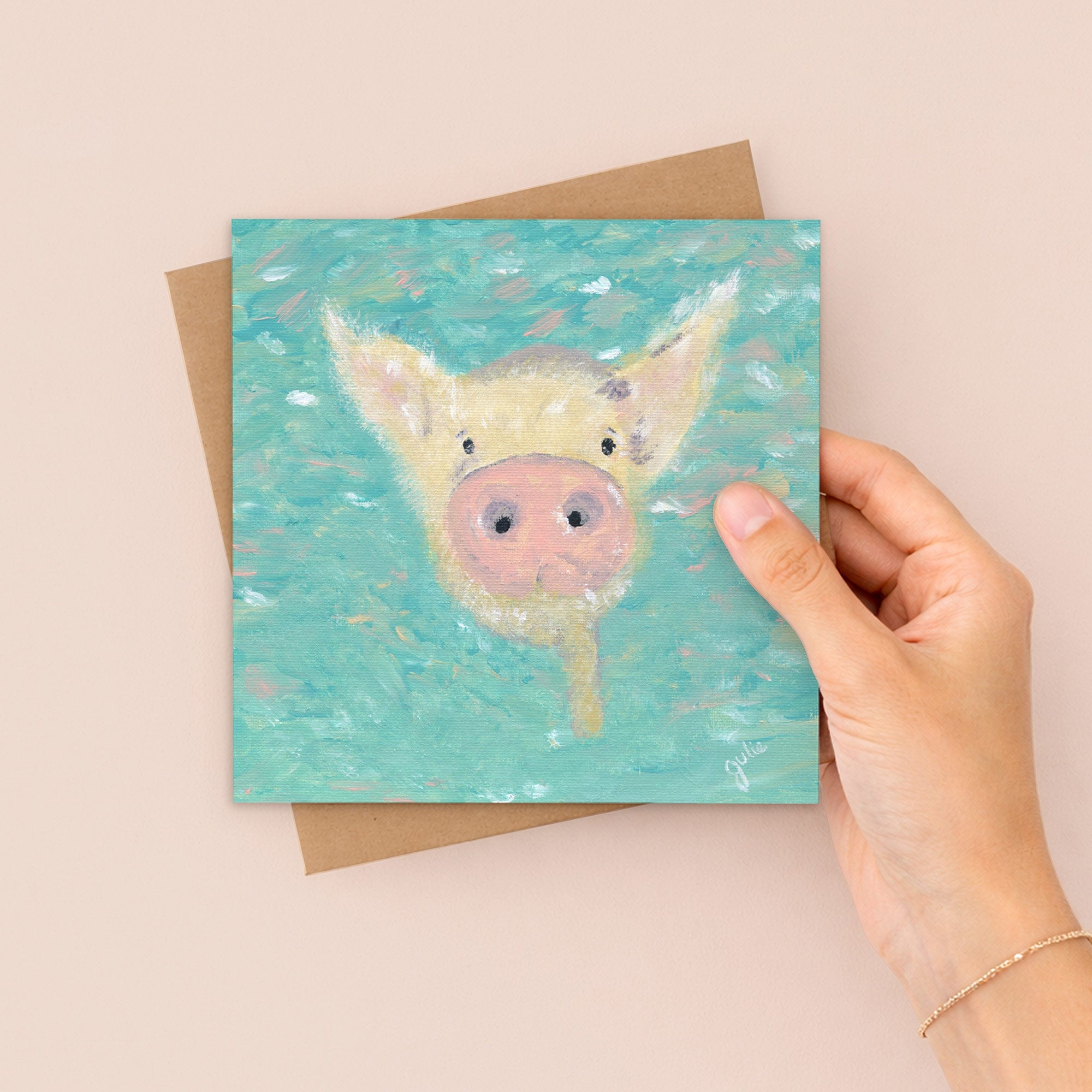 Swimming Pig Greetings Card