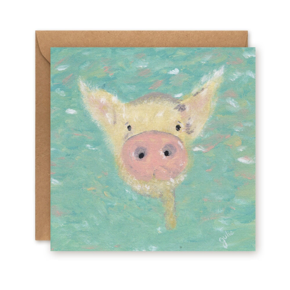 Swimming Pig Greetings Card