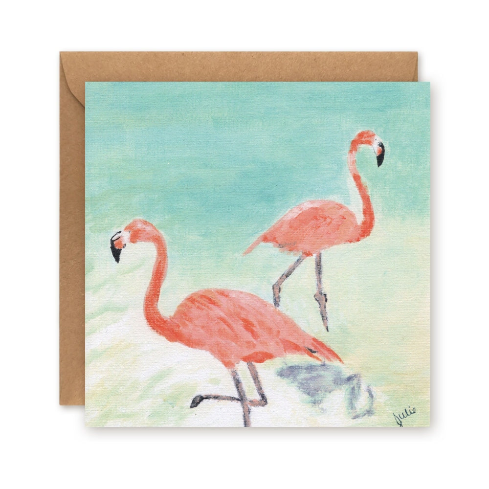 Two Flamingos Greetings Card