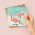 Two Flamingos Greetings Card