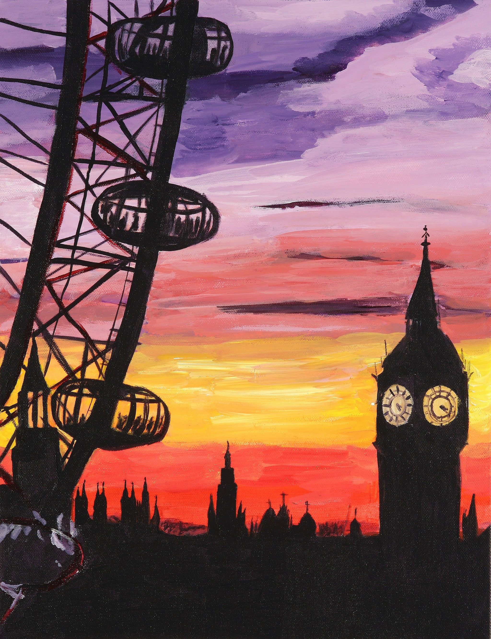 Leinwanddruck „Big Ben Mit Orangem Regenschirm“ – 61 X 41 Cm, Fertig Gerahmt