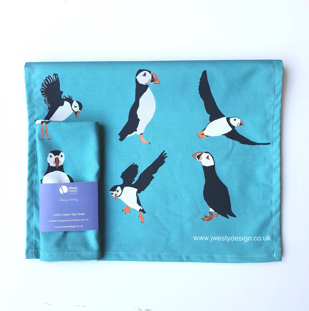 Large Puffin Tea Towel