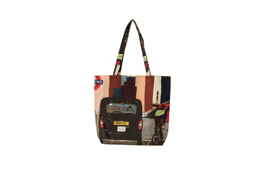 London Cityscape Taxi Canvas Tote