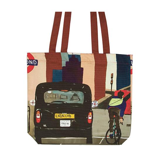 London Cityscape Taxi Canvas Tote