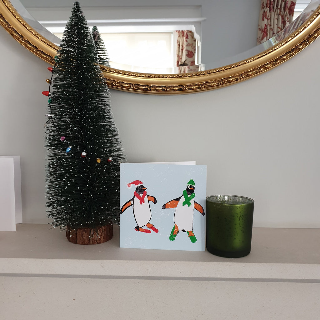 Skiing Penguins Christmas Card