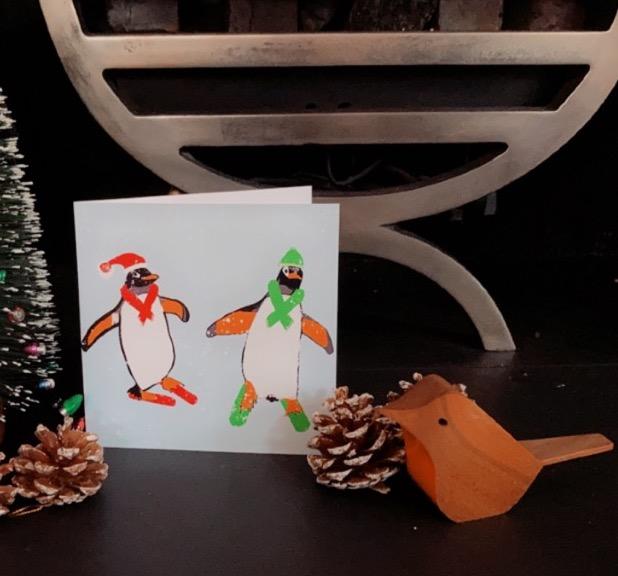 Skiing Penguins Christmas Card