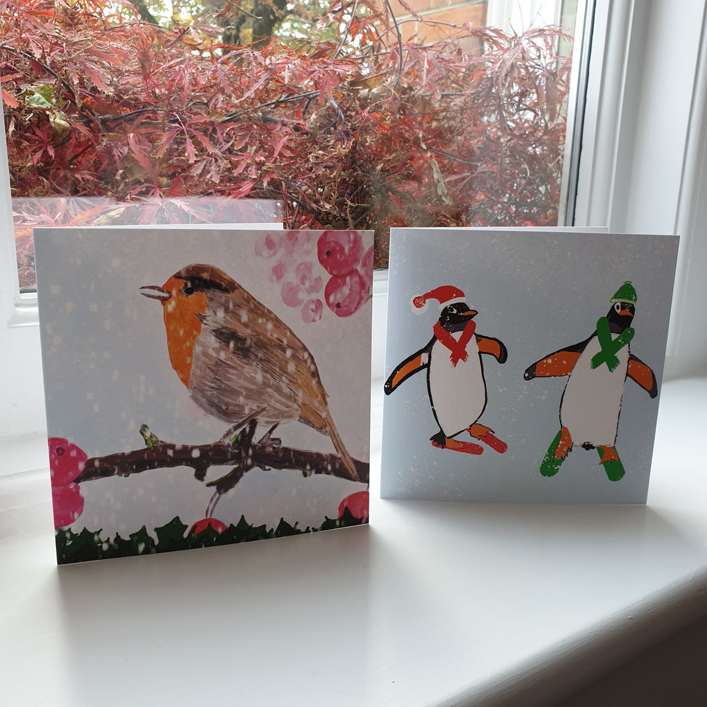 Skiing Penguins Christmas Card