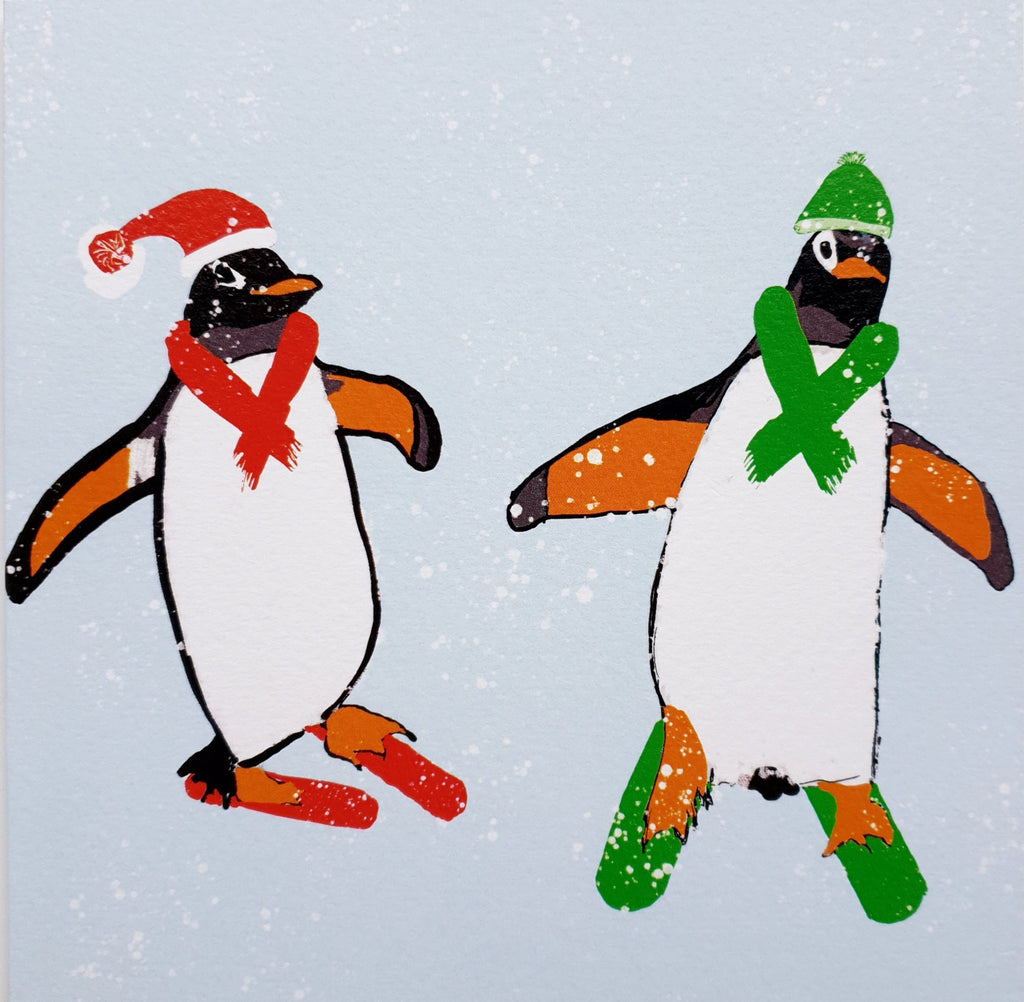 Skiing Penguins Christmas Card