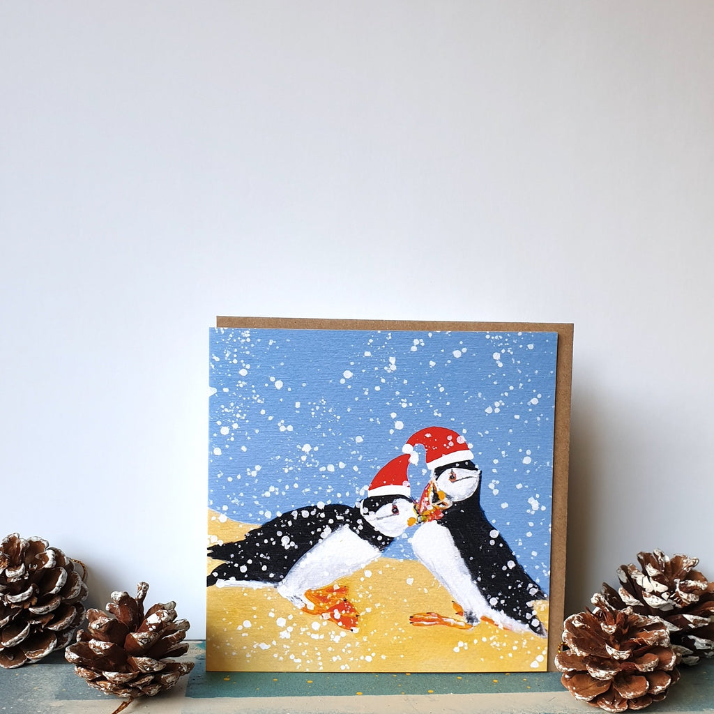 Snowy Puffins Christmas Card