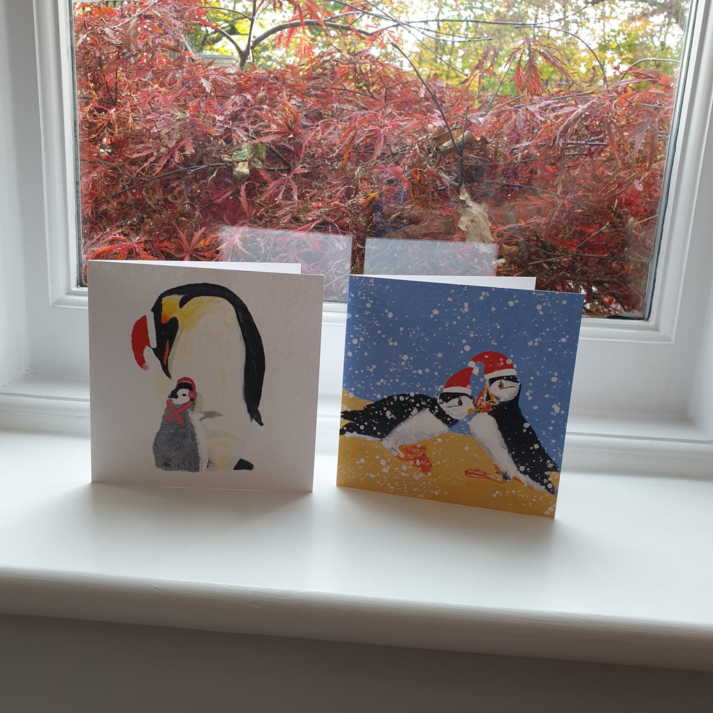 Snowy Puffins Christmas Card
