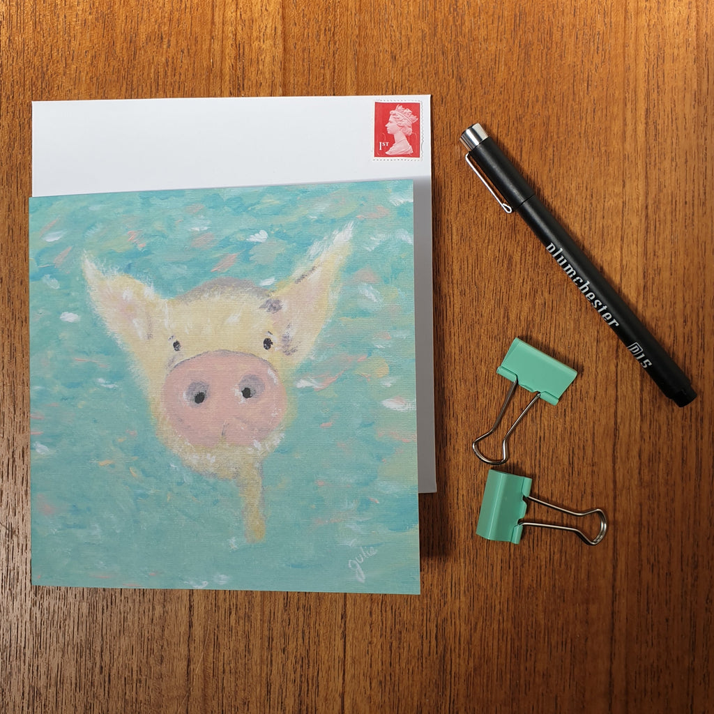 Swimming Pig Greetings Card