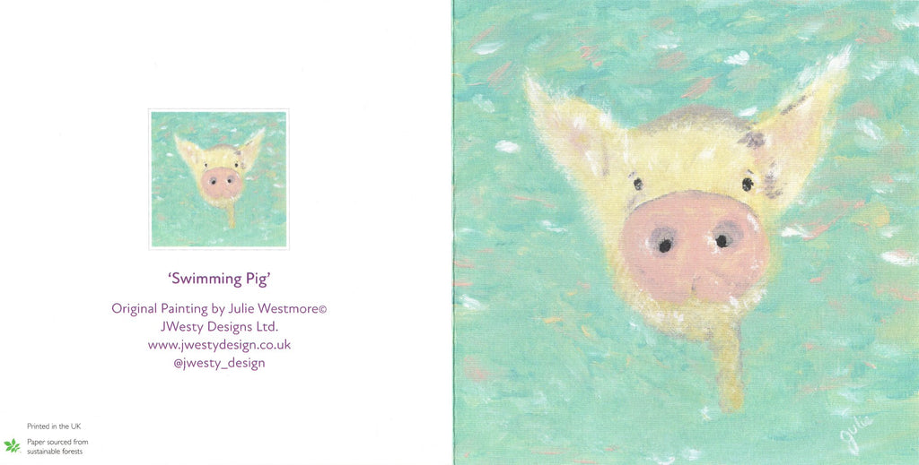 Swimming Pig Greetings Card